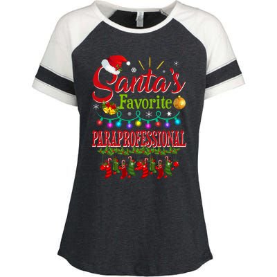 SantaS Favorite Paraprofessional Christmas Santa Hat Light Enza Ladies Jersey Colorblock Tee