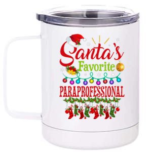 SantaS Favorite Paraprofessional Christmas Santa Hat Light 12 oz Stainless Steel Tumbler Cup