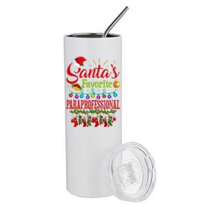 SantaS Favorite Paraprofessional Christmas Santa Hat Light Stainless Steel Tumbler