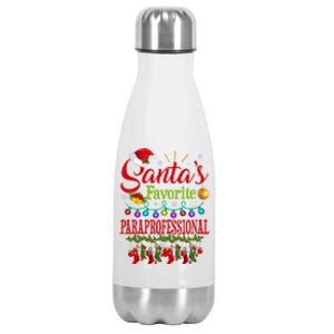 SantaS Favorite Paraprofessional Christmas Santa Hat Light Stainless Steel Insulated Water Bottle