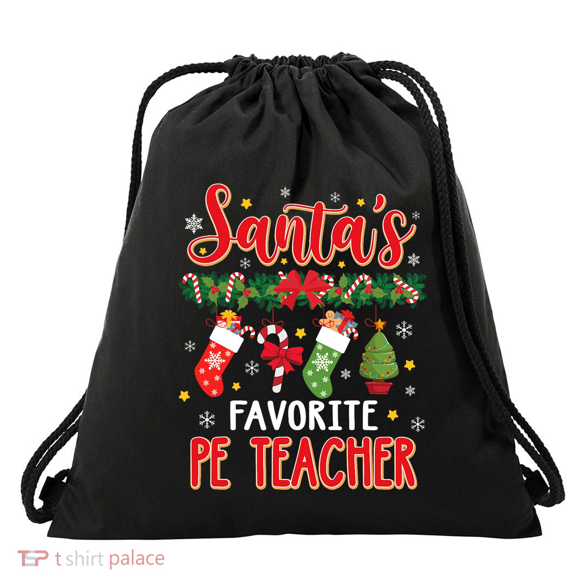 SantaS Favorite Pe Teacher Santa Hat Xmas Drawstring Bag