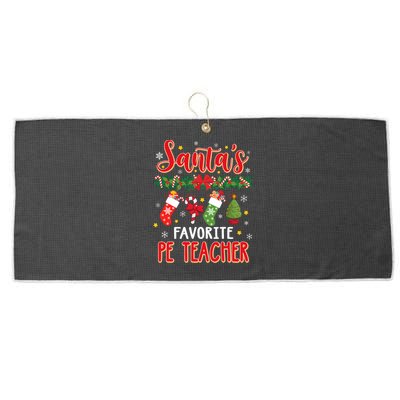 SantaS Favorite Pe Teacher Santa Hat Xmas Large Microfiber Waffle Golf Towel