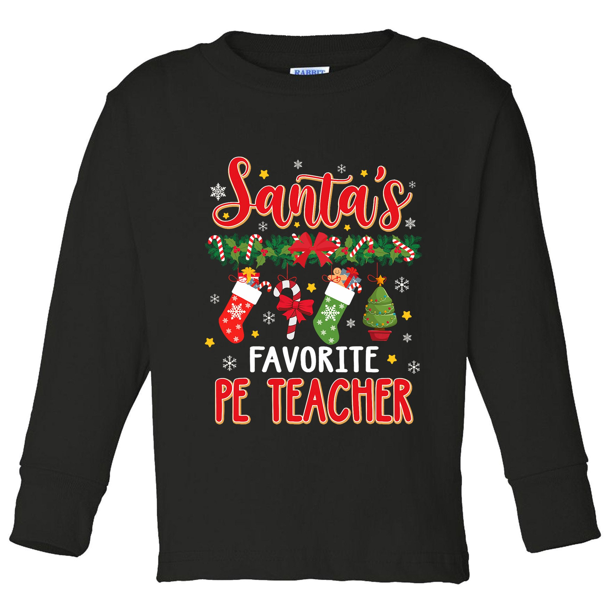 SantaS Favorite Pe Teacher Santa Hat Xmas Toddler Long Sleeve Shirt
