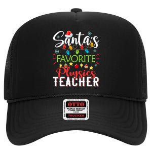 SantaS Favorite Physics Teacher Xmas Light Hat Christmas High Crown Mesh Back Trucker Hat