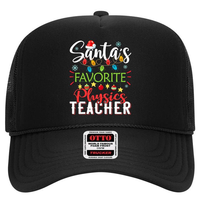 SantaS Favorite Physics Teacher Xmas Light Hat Christmas High Crown Mesh Back Trucker Hat