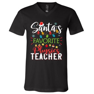 SantaS Favorite Physics Teacher Xmas Light Hat Christmas V-Neck T-Shirt