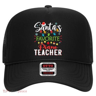 SantaS Favorite Piano Teacher Xmas Light Hat Christmas High Crown Mesh Back Trucker Hat