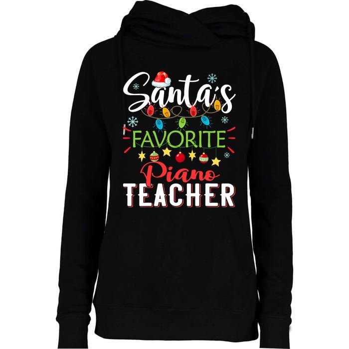 SantaS Favorite Piano Teacher Xmas Light Hat Christmas Womens Funnel Neck Pullover Hood