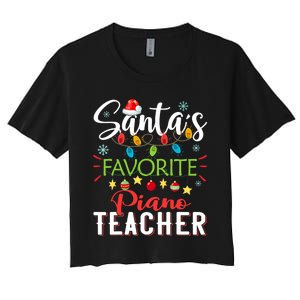 SantaS Favorite Piano Teacher Xmas Light Hat Christmas Women's Crop Top Tee