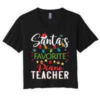 SantaS Favorite Piano Teacher Xmas Light Hat Christmas Women's Crop Top Tee