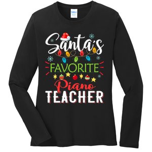 SantaS Favorite Piano Teacher Xmas Light Hat Christmas Ladies Long Sleeve Shirt