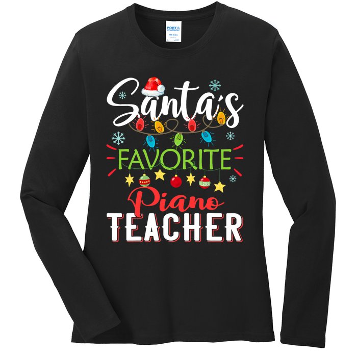 SantaS Favorite Piano Teacher Xmas Light Hat Christmas Ladies Long Sleeve Shirt