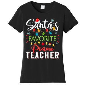 SantaS Favorite Piano Teacher Xmas Light Hat Christmas Women's T-Shirt