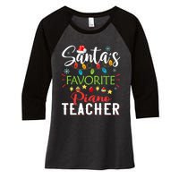 SantaS Favorite Piano Teacher Xmas Light Hat Christmas Women's Tri-Blend 3/4-Sleeve Raglan Shirt