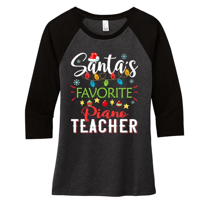 SantaS Favorite Piano Teacher Xmas Light Hat Christmas Women's Tri-Blend 3/4-Sleeve Raglan Shirt