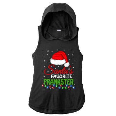 SantaS Favorite Prankster Santa Hat Lights. Funny Christmas Ladies PosiCharge Tri-Blend Wicking Draft Hoodie Tank