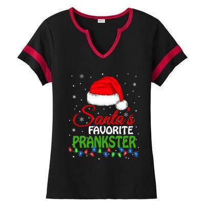 SantaS Favorite Prankster Santa Hat Lights. Funny Christmas Ladies Halftime Notch Neck Tee