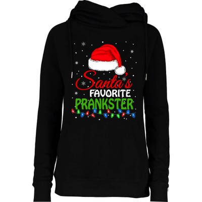 SantaS Favorite Prankster Santa Hat Lights. Funny Christmas Womens Funnel Neck Pullover Hood