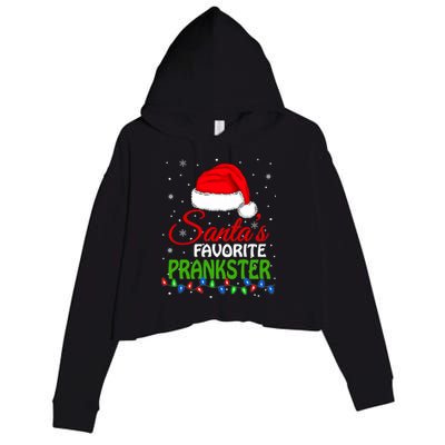 SantaS Favorite Prankster Santa Hat Lights. Funny Christmas Crop Fleece Hoodie