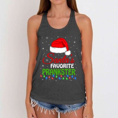 SantaS Favorite Prankster Santa Hat Lights. Funny Christmas Women's Knotted Racerback Tank