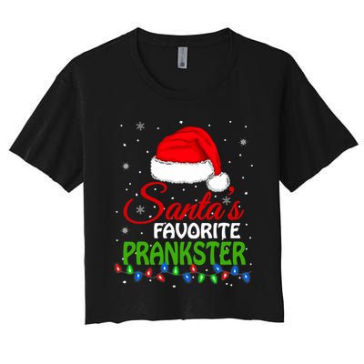 SantaS Favorite Prankster Santa Hat Lights. Funny Christmas Women's Crop Top Tee