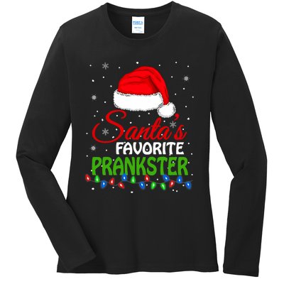 SantaS Favorite Prankster Santa Hat Lights. Funny Christmas Ladies Long Sleeve Shirt