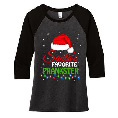 SantaS Favorite Prankster Santa Hat Lights. Funny Christmas Women's Tri-Blend 3/4-Sleeve Raglan Shirt