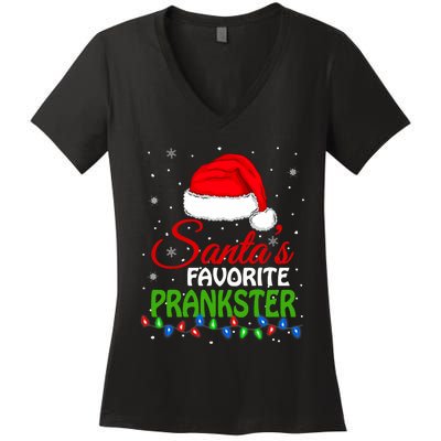 SantaS Favorite Prankster Santa Hat Lights. Funny Christmas Women's V-Neck T-Shirt