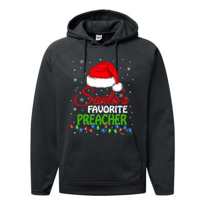 SantaS Favorite Preacher Santa Hat Lights. Funny Christmas Performance Fleece Hoodie