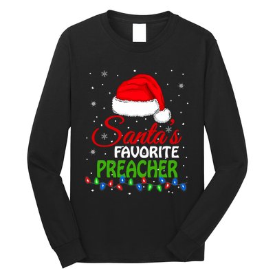 SantaS Favorite Preacher Santa Hat Lights. Funny Christmas Long Sleeve Shirt