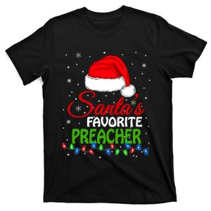 SantaS Favorite Preacher Santa Hat Lights. Funny Christmas T-Shirt