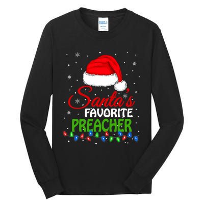 SantaS Favorite Preacher Santa Hat Lights. Funny Christmas Tall Long Sleeve T-Shirt