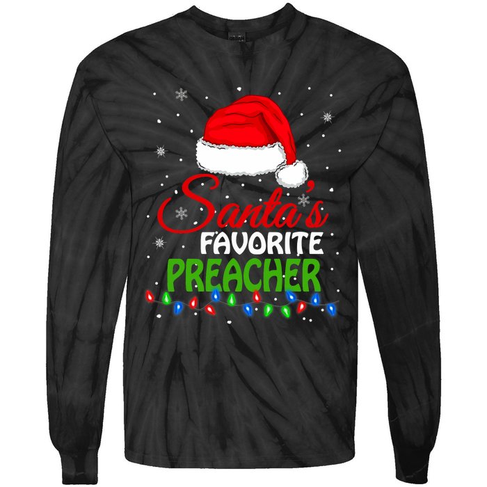 SantaS Favorite Preacher Santa Hat Lights. Funny Christmas Tie-Dye Long Sleeve Shirt