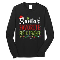 SantaS Favorite Prek Teacher Christmas Santa Hat Lights Long Sleeve Shirt