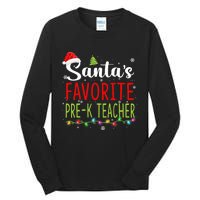 SantaS Favorite Prek Teacher Christmas Santa Hat Lights Tall Long Sleeve T-Shirt