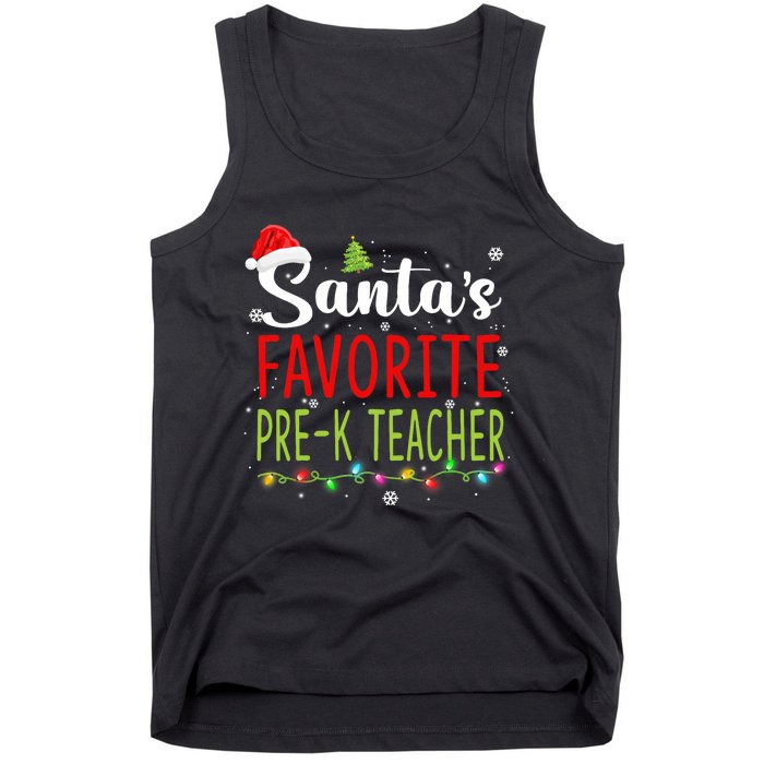 SantaS Favorite Prek Teacher Christmas Santa Hat Lights Tank Top