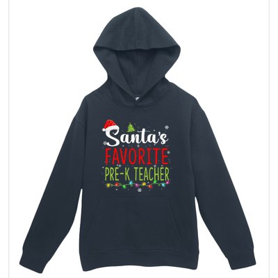 SantaS Favorite Prek Teacher Christmas Santa Hat Lights Urban Pullover Hoodie