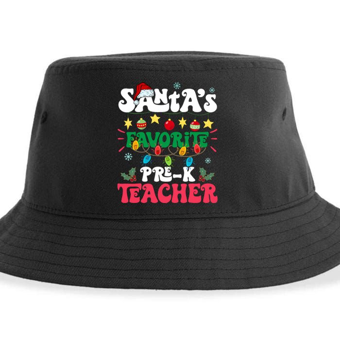 SantaS Favorite Prek Teacher Santa Hat Light Christmas Sustainable Bucket Hat