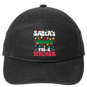 SantaS Favorite Prek Teacher Santa Hat Light Christmas 7-Panel Snapback Hat