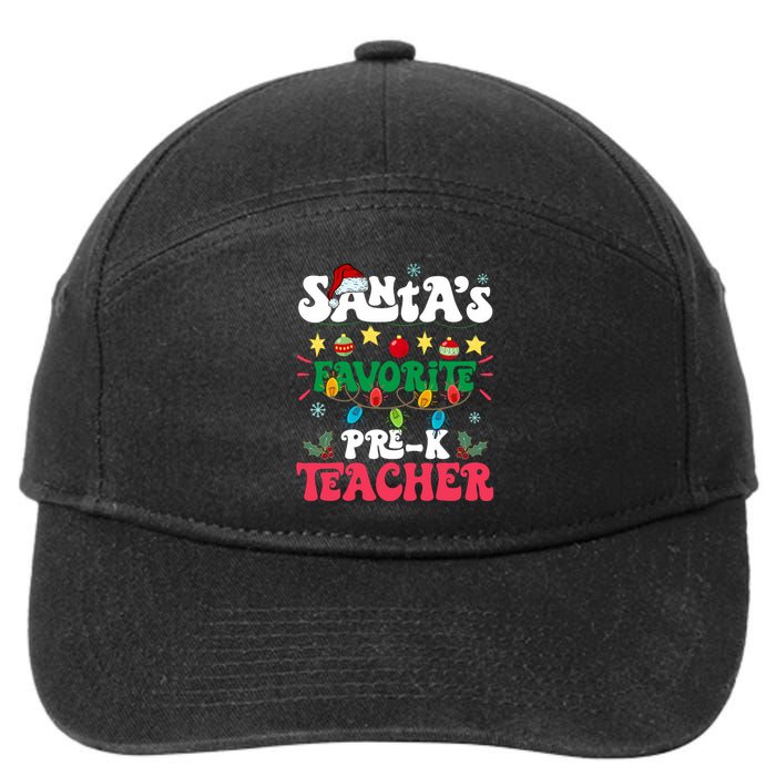 SantaS Favorite Prek Teacher Santa Hat Light Christmas 7-Panel Snapback Hat