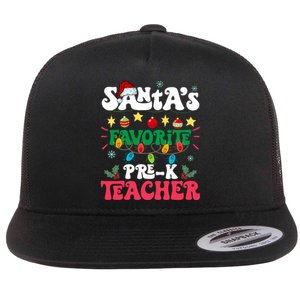 SantaS Favorite Prek Teacher Santa Hat Light Christmas Flat Bill Trucker Hat