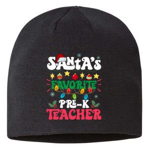 SantaS Favorite Prek Teacher Santa Hat Light Christmas Sustainable Beanie