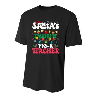 SantaS Favorite Prek Teacher Santa Hat Light Christmas Youth Performance Sprint T-Shirt