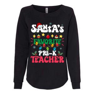 SantaS Favorite Prek Teacher Santa Hat Light Christmas Womens California Wash Sweatshirt