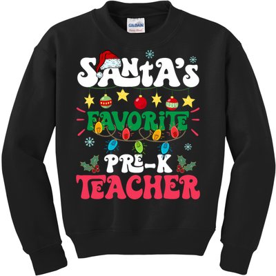 SantaS Favorite Prek Teacher Santa Hat Light Christmas Kids Sweatshirt