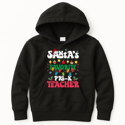 SantaS Favorite Prek Teacher Santa Hat Light Christmas Kids Hoodie