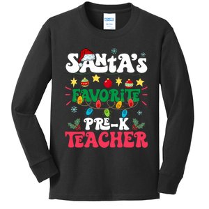 SantaS Favorite Prek Teacher Santa Hat Light Christmas Kids Long Sleeve Shirt