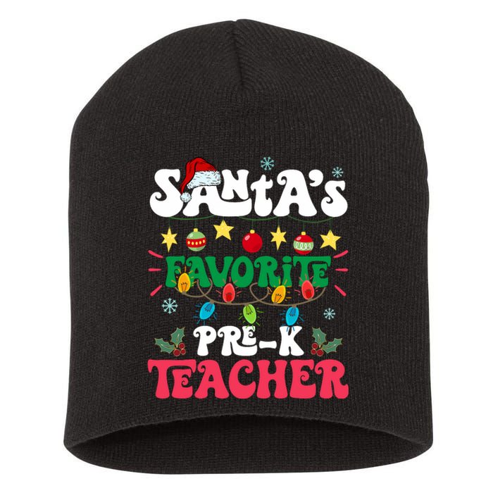 SantaS Favorite Prek Teacher Santa Hat Light Christmas Short Acrylic Beanie