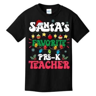 SantaS Favorite Prek Teacher Santa Hat Light Christmas Kids T-Shirt