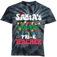 SantaS Favorite Prek Teacher Santa Hat Light Christmas Kids Tie-Dye T-Shirt